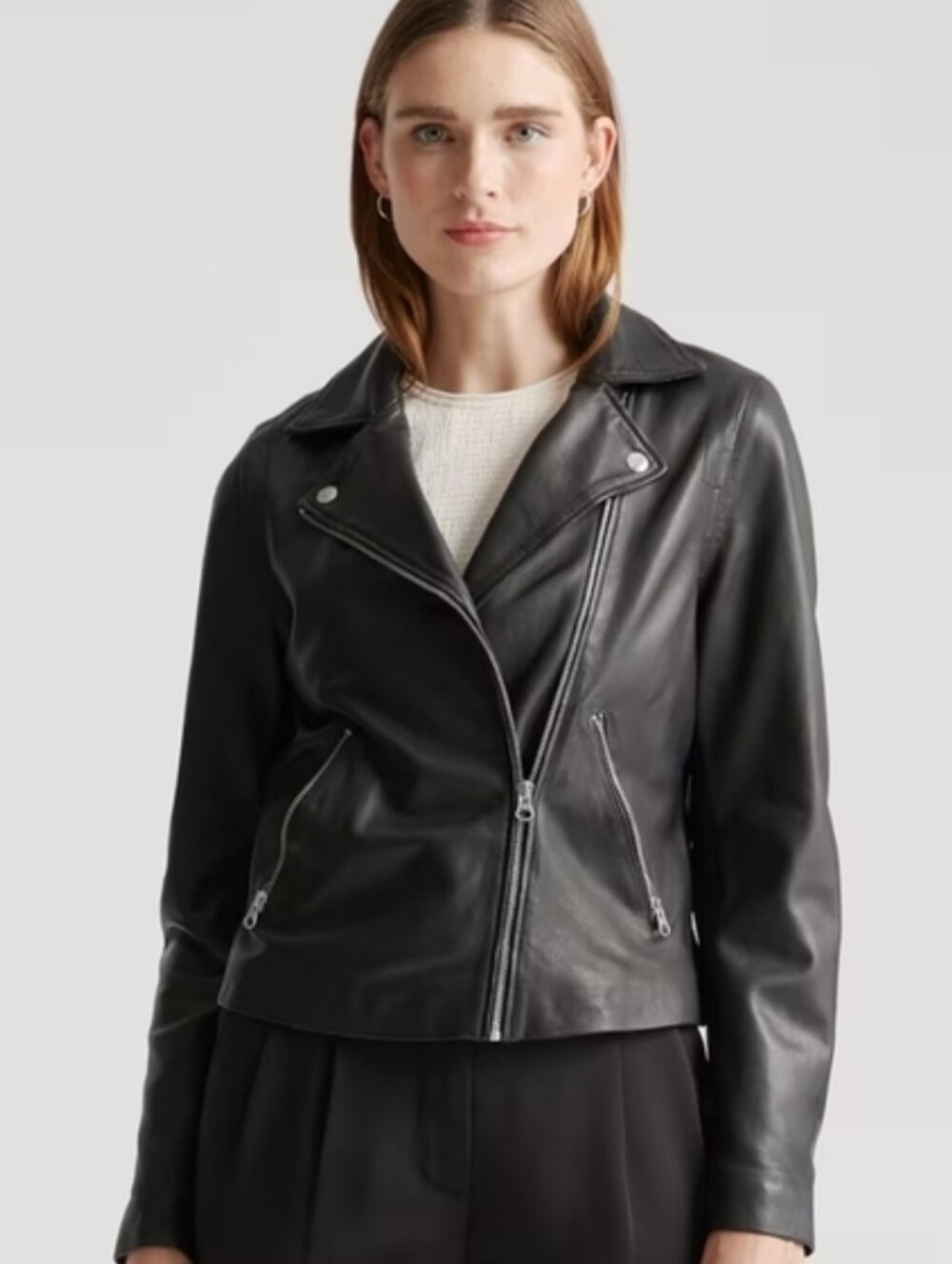 RARE Quince Black Washed Leather Biker Jacket XL